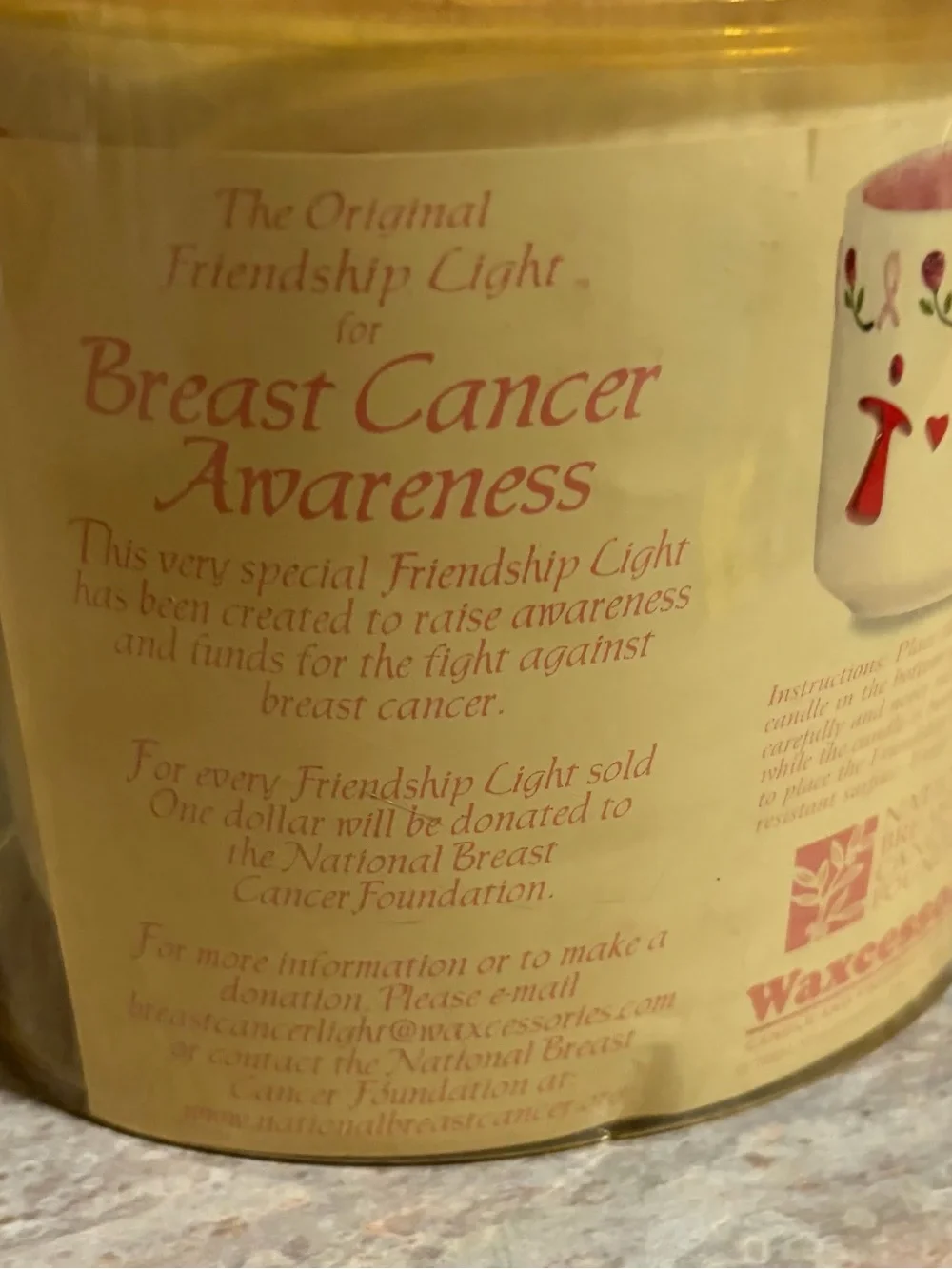 NWT Wax Accessories Pink Ribbon Decorative Candle for Cancer Awareness